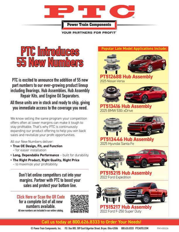 PTC Introduces 55 New Hub Assembly, Bearing, and Repair Kit Part Numbers Flyer